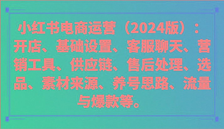 图片[1]-小红书电商运营(2024版)：开店、设置、供应链、选品、素材、养号、流量与爆款等-shxbox省心宝盒