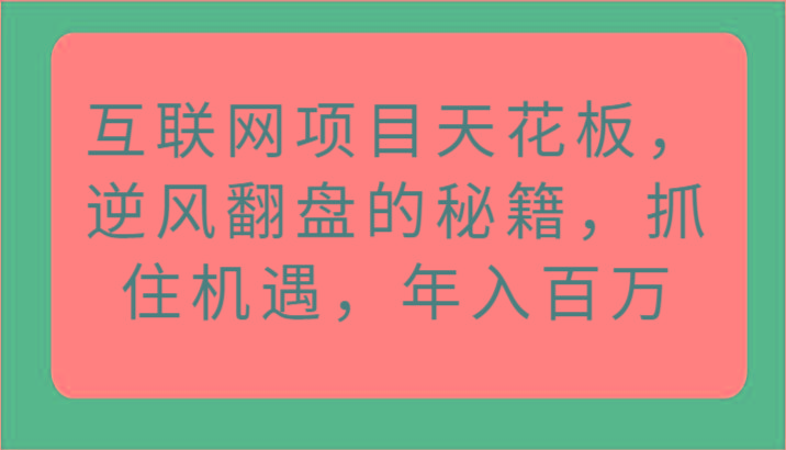 图片[1]-互联网项目天花板，逆风翻盘的秘籍，抓住机遇，年入百万-shxbox省心宝盒