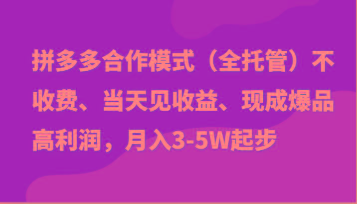 图片[1]-最新拼多多模式日入4K+两天销量过百单，无学费、老运营代操作、小白福利-shxbox省心宝盒